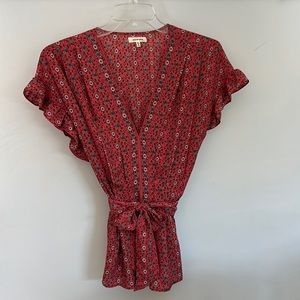 Max Studio XL ruffle short sleeve blouse with matching fabric belt